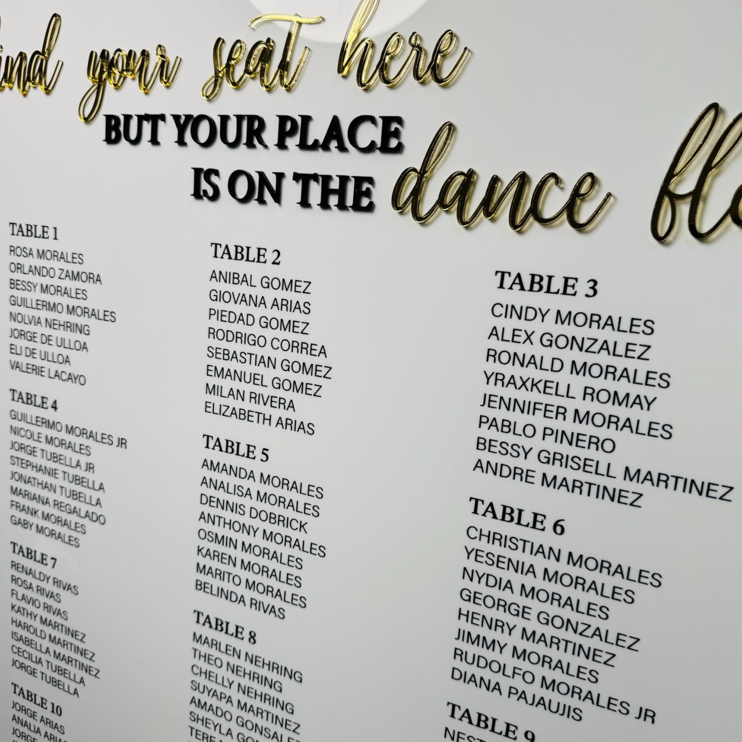 Acrylic Seating Chart